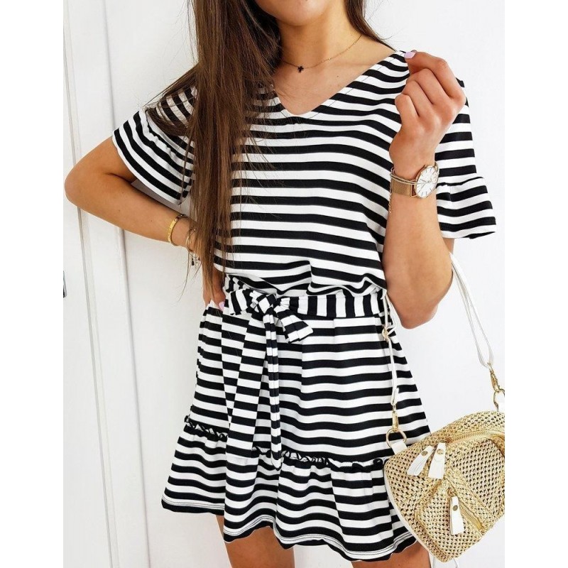 Pruhované dámske šaty ZEFI EY1304 - čierne