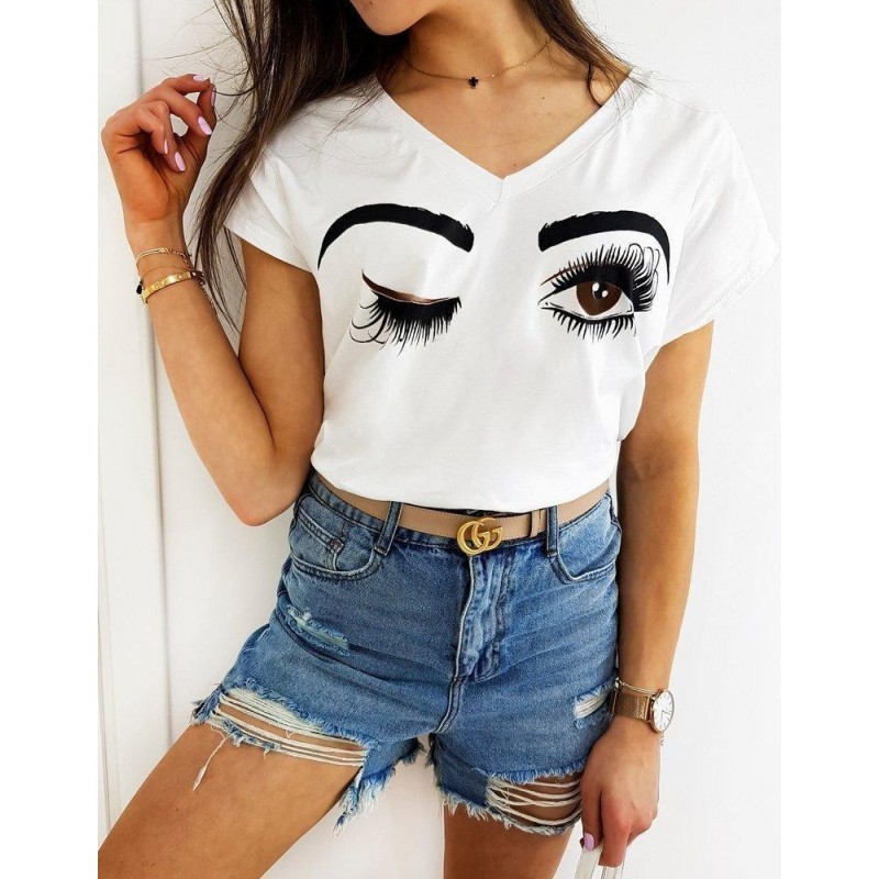 Fialové dámske tričko FACE RY1492 - biele