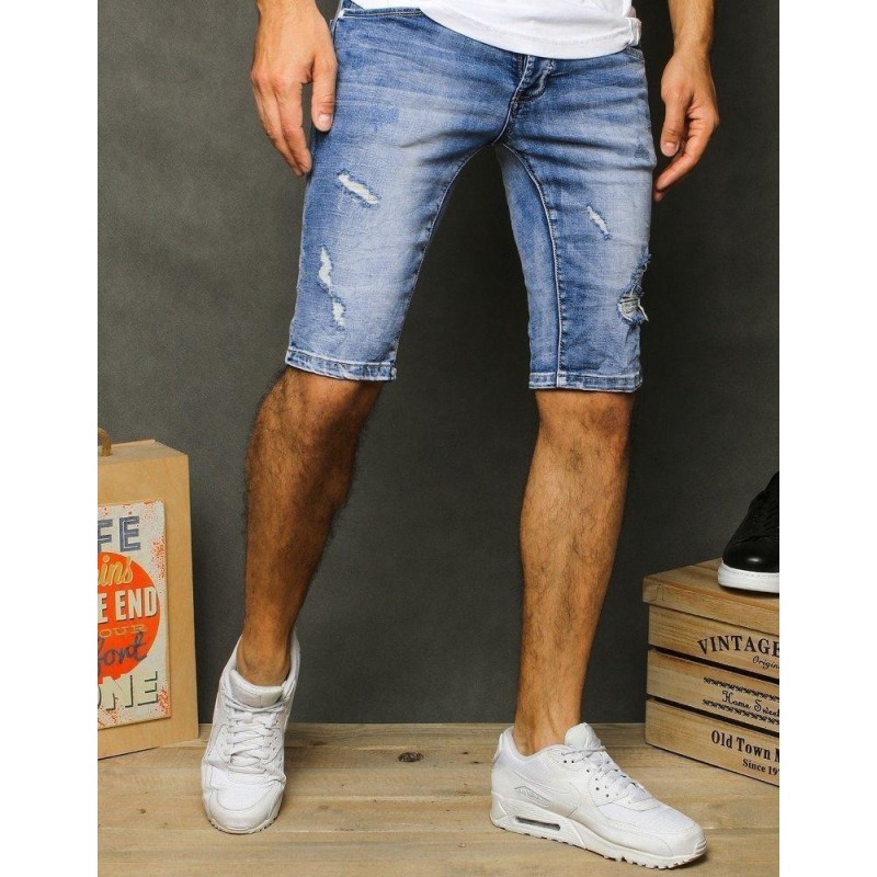 Potrhané pánske rifľové kraťasy SX1250 - modré