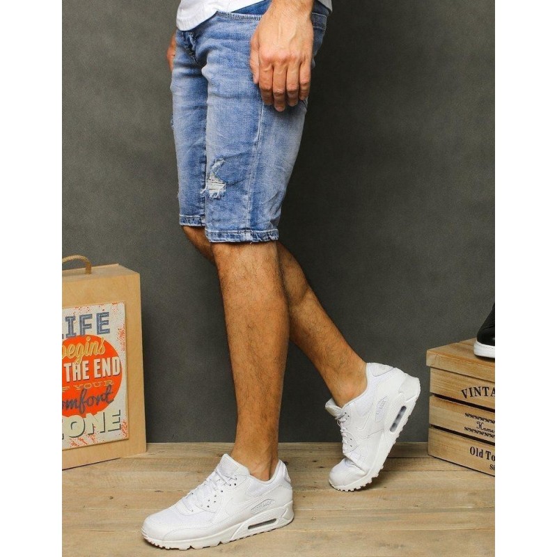 Potrhané pánske rifľové kraťasy SX1250 - modré