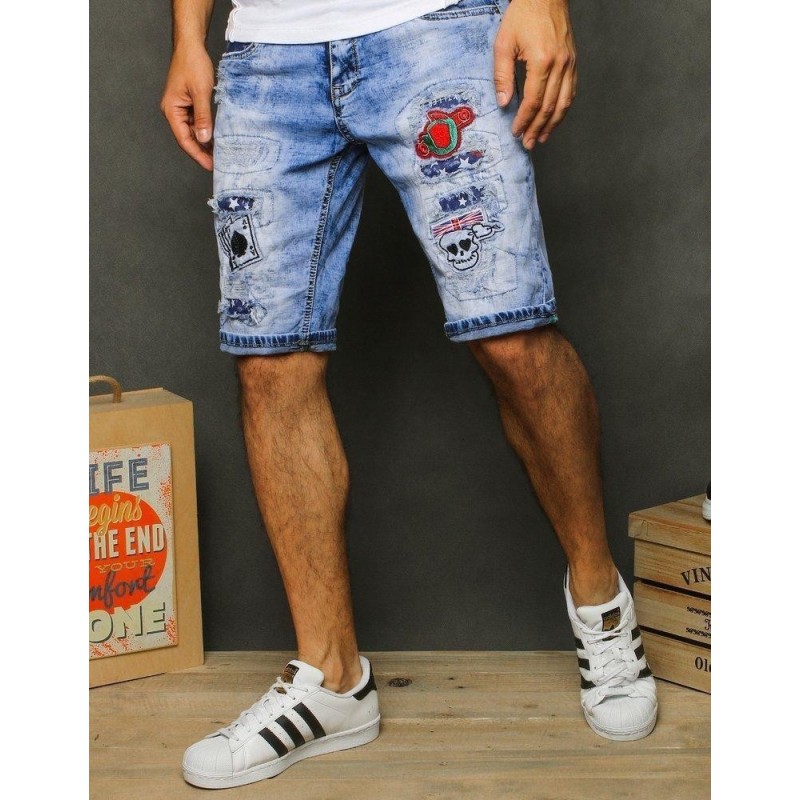 Pánske rifľové kraťasy s nášivkami SX1262 - modré