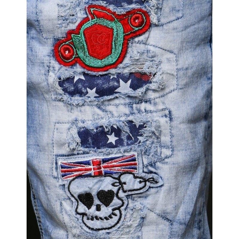 Pánske rifľové kraťasy s nášivkami SX1262 - modré