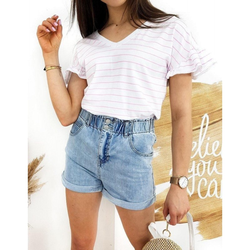 Pruhované dámske tričko BLACE RY1541 - ružové