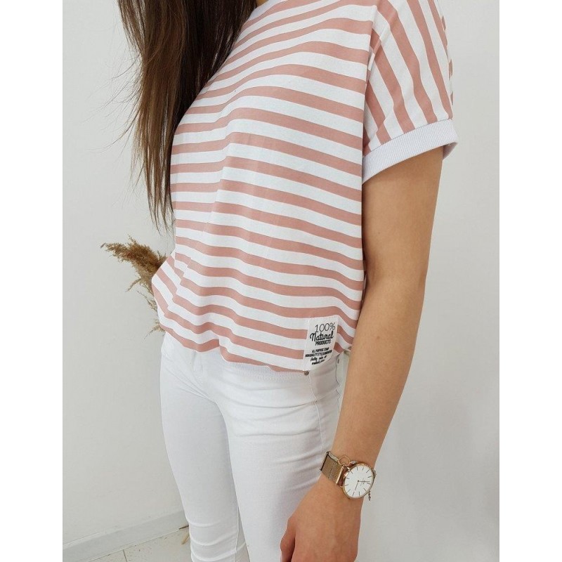 Ružové pruhované dámske tričko NATURAL RY1542