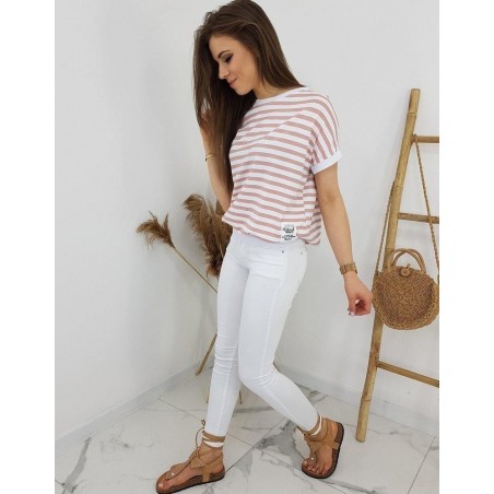 Ružové pruhované dámske tričko NATURAL RY1542