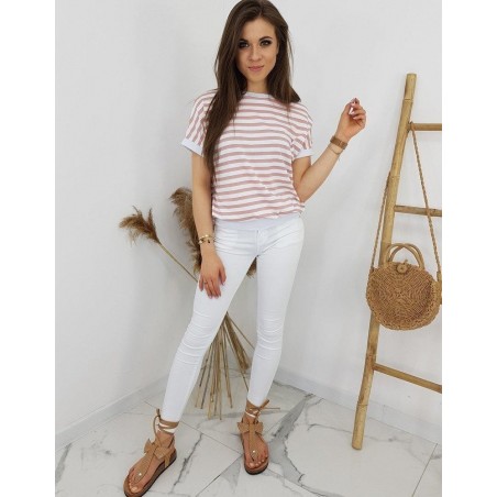 Ružové pruhované dámske tričko NATURAL RY1542