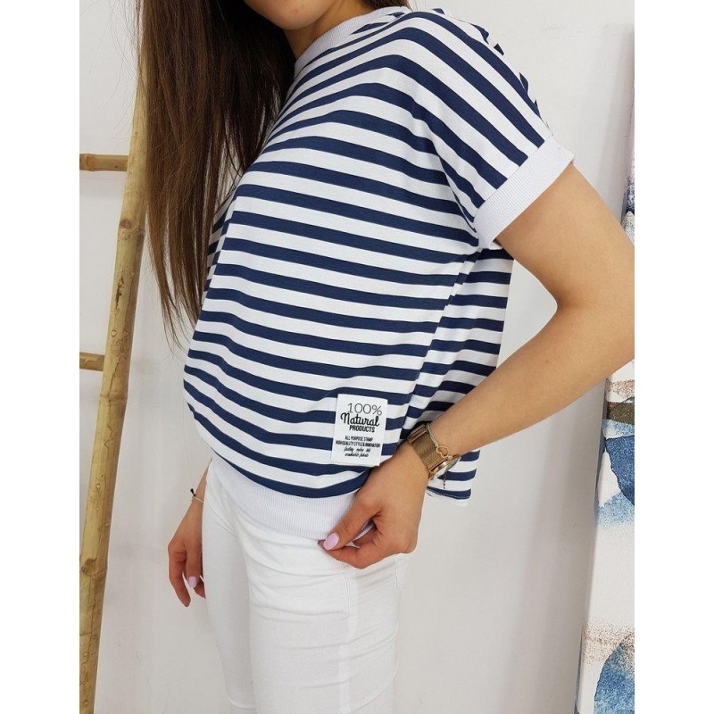 Tmavomodré pruhované dámske tričko NATURAL RY1543
