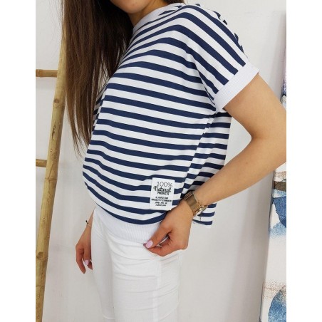Tmavomodré pruhované dámske tričko NATURAL RY1543