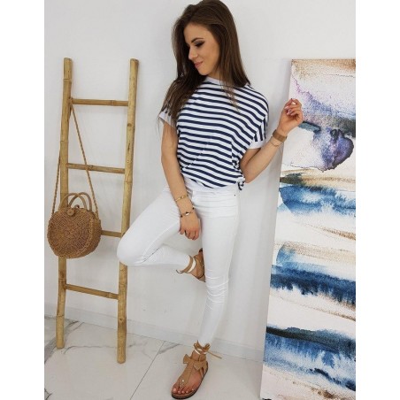 Tmavomodré pruhované dámske tričko NATURAL RY1543
