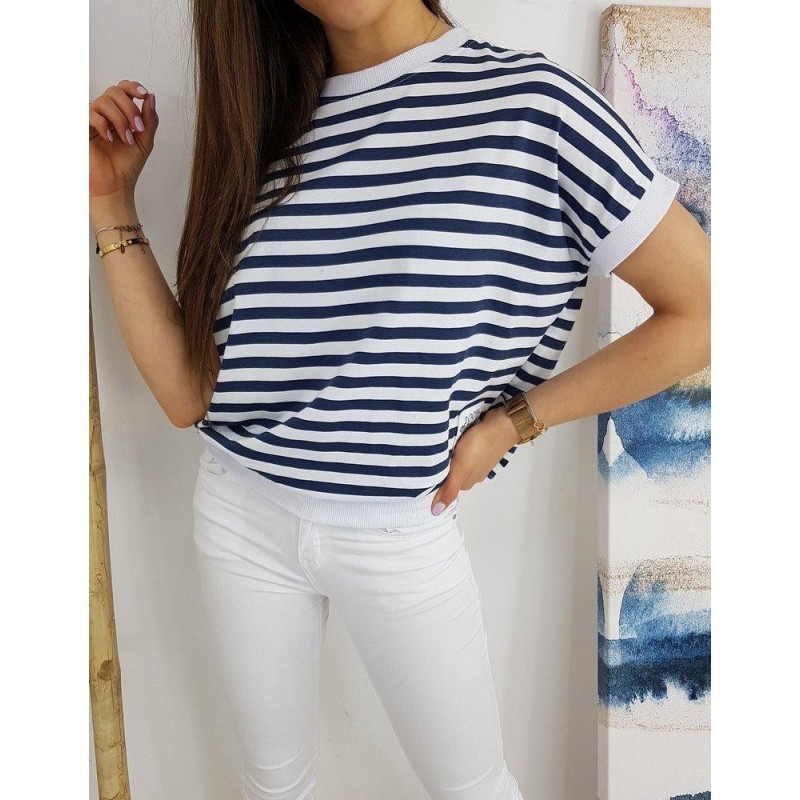 Tmavomodré pruhované dámske tričko NATURAL RY1543