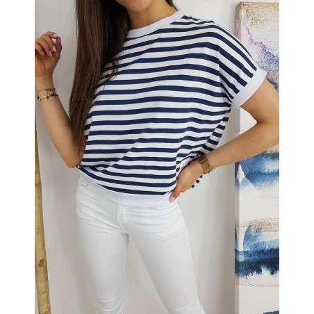 Tmavomodré pruhované dámske tričko NATURAL RY1543