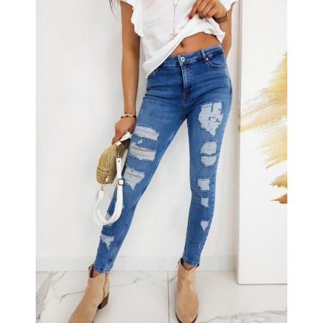 Modré potrhané dámske rifle Skinny Fit MICANDOS UY0544