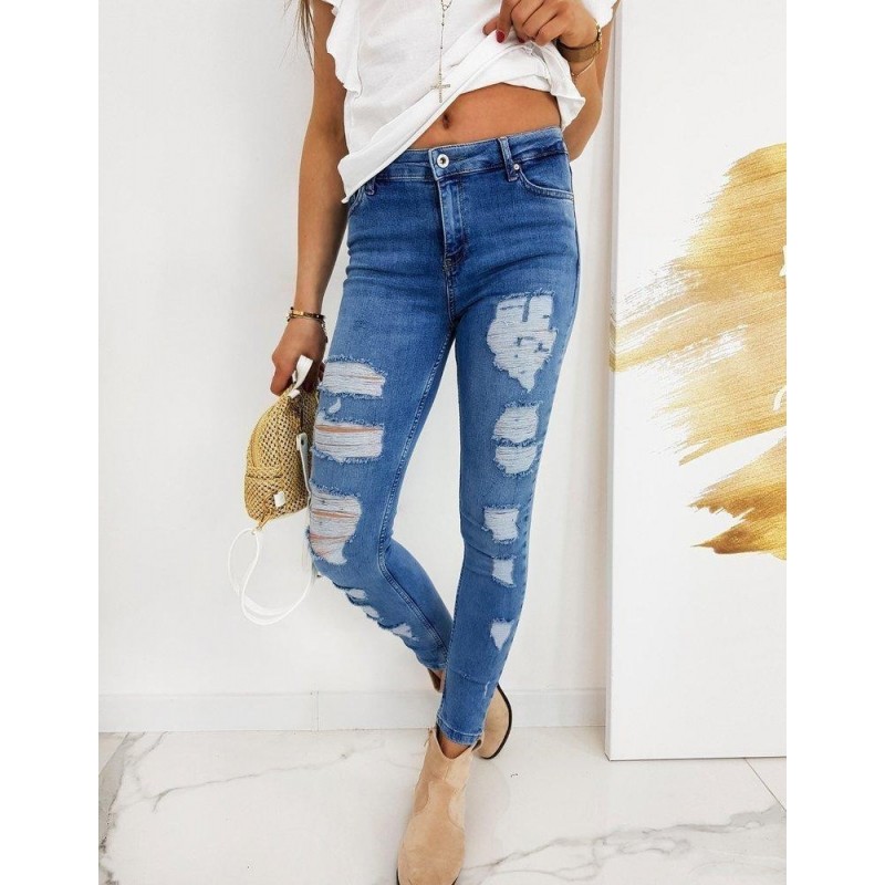 Modré potrhané dámske rifle Skinny Fit MICANDOS UY0544