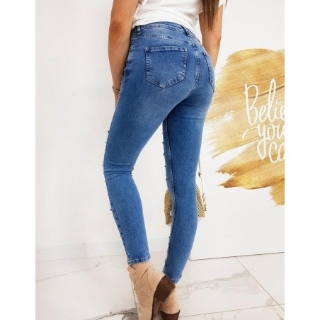 Modré potrhané dámske rifle Skinny Fit MICANDOS UY0544