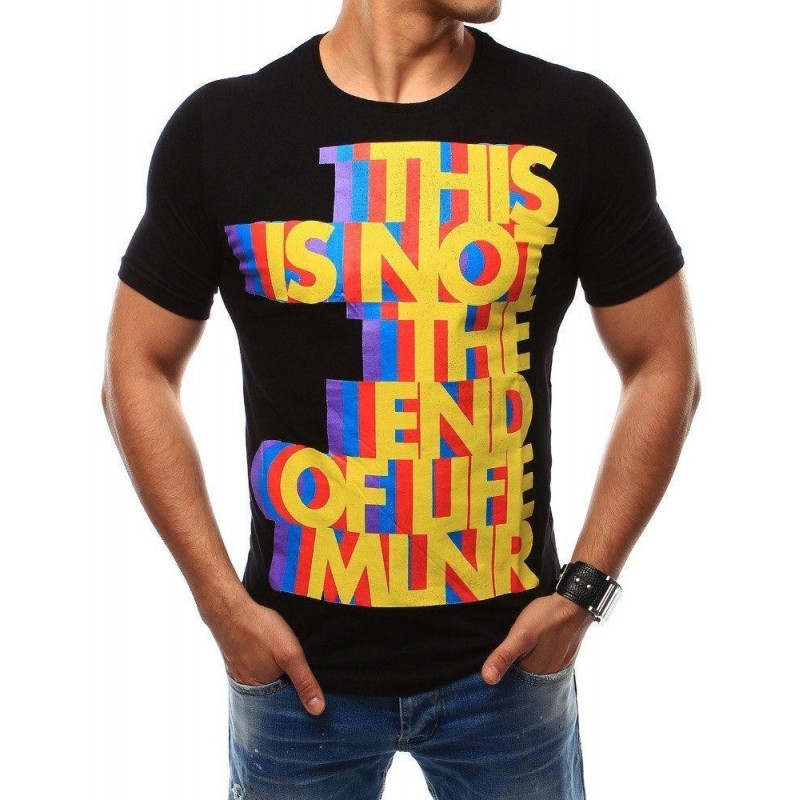 Čierne pánske tričko s výraznou potlačou (rx2481)