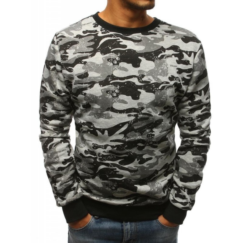 Pánska mikina bez kapucne  (bx3678) - camo sivá