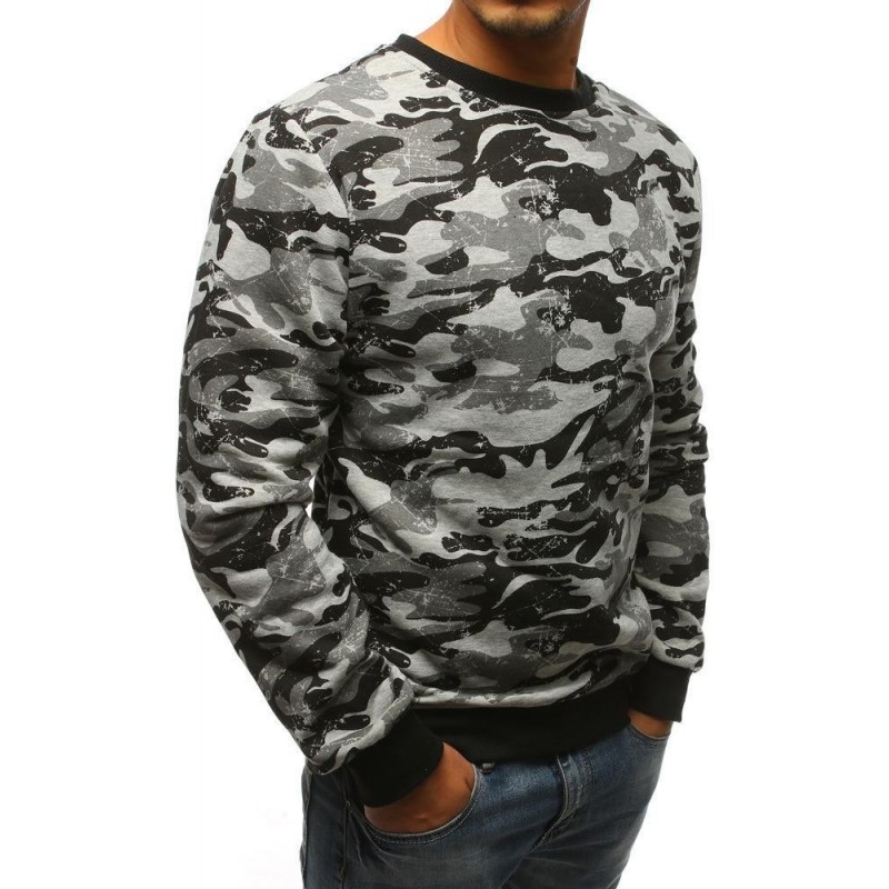 Pánska mikina bez kapucne  (bx3678) - camo sivá