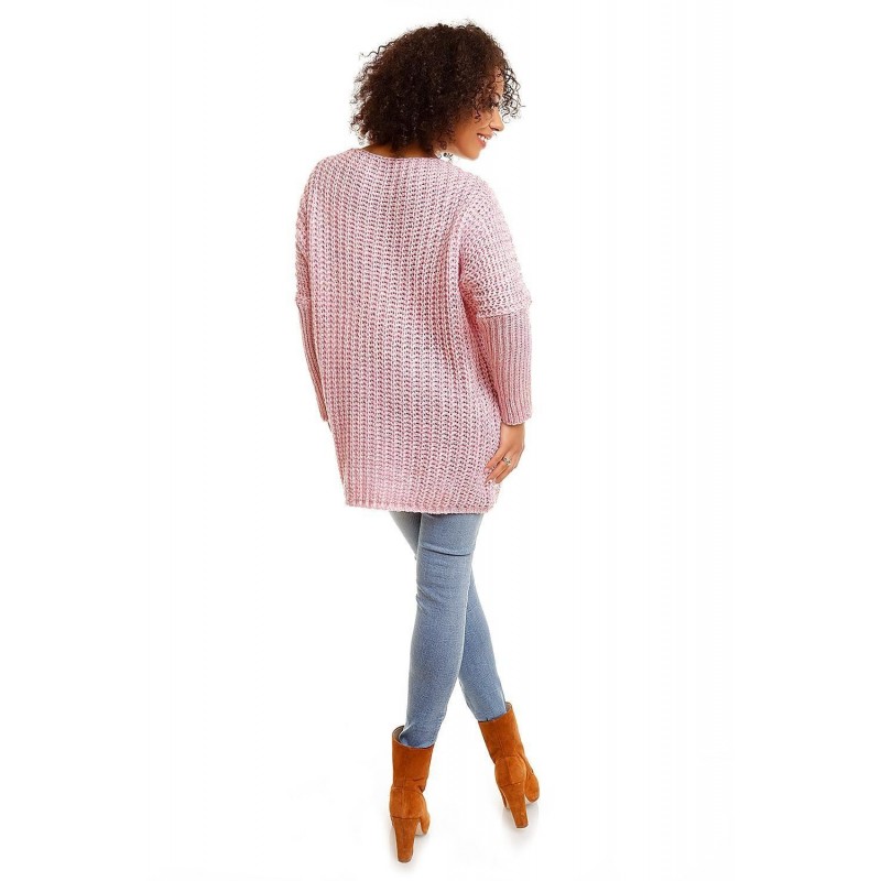 Ružový dámsky sveter s lodičkovým výstrihom 30043