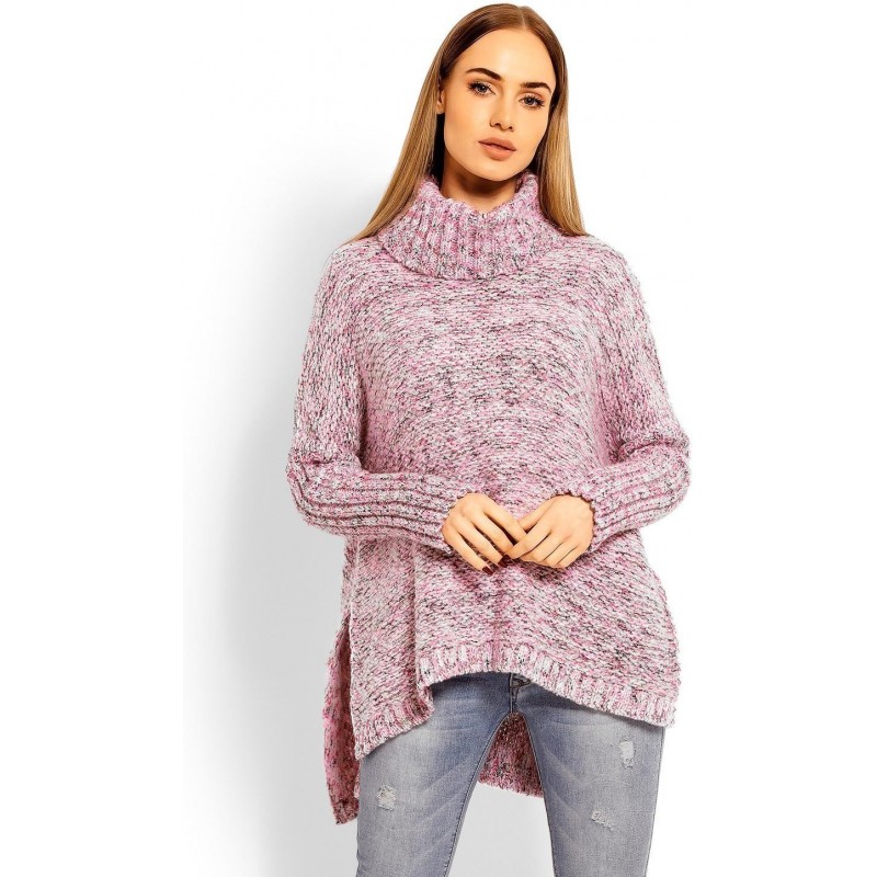 Dámsky sveter s rolákom 60002 - ružový