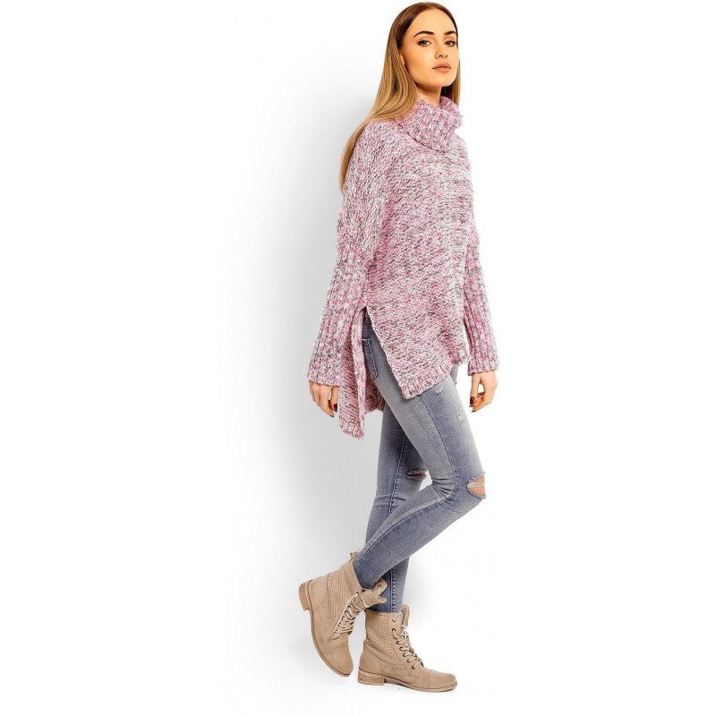 Dámsky sveter s rolákom 60002 - ružový