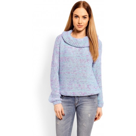 Dámsky sveter s rolákom 60001 - modrý