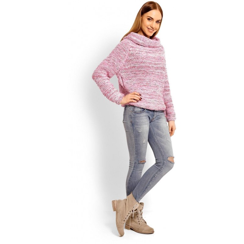 Dámsky sveter s rolákom 60001 - ružový