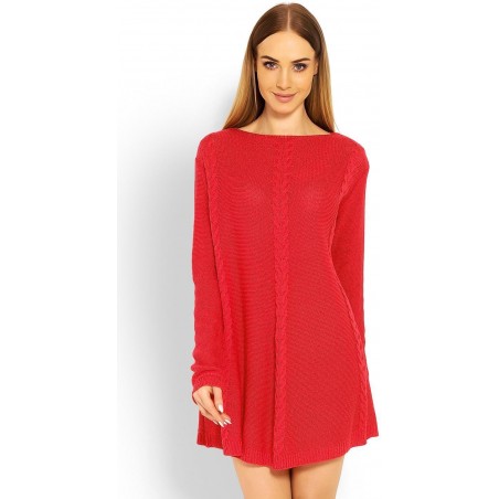 Dámsky neónovo korálový dlhý sveter 40005