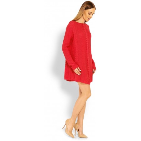 Dámsky neónovo korálový dlhý sveter 40005