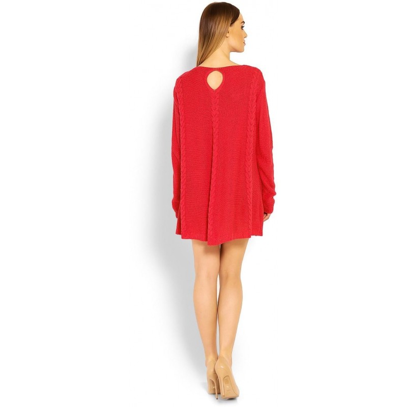 Dámsky neónovo korálový dlhý sveter 40005