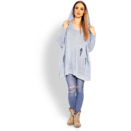 Dámsky sveter s kapucňou 30055 - svetlomodrý