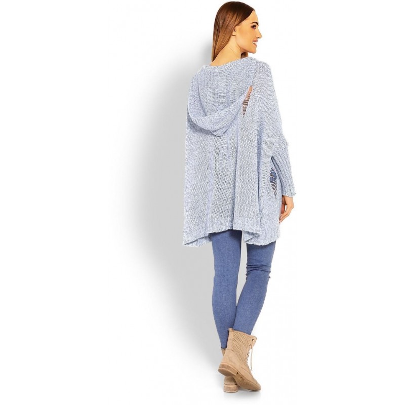 Dámsky sveter s kapucňou 30055 - svetlomodrý