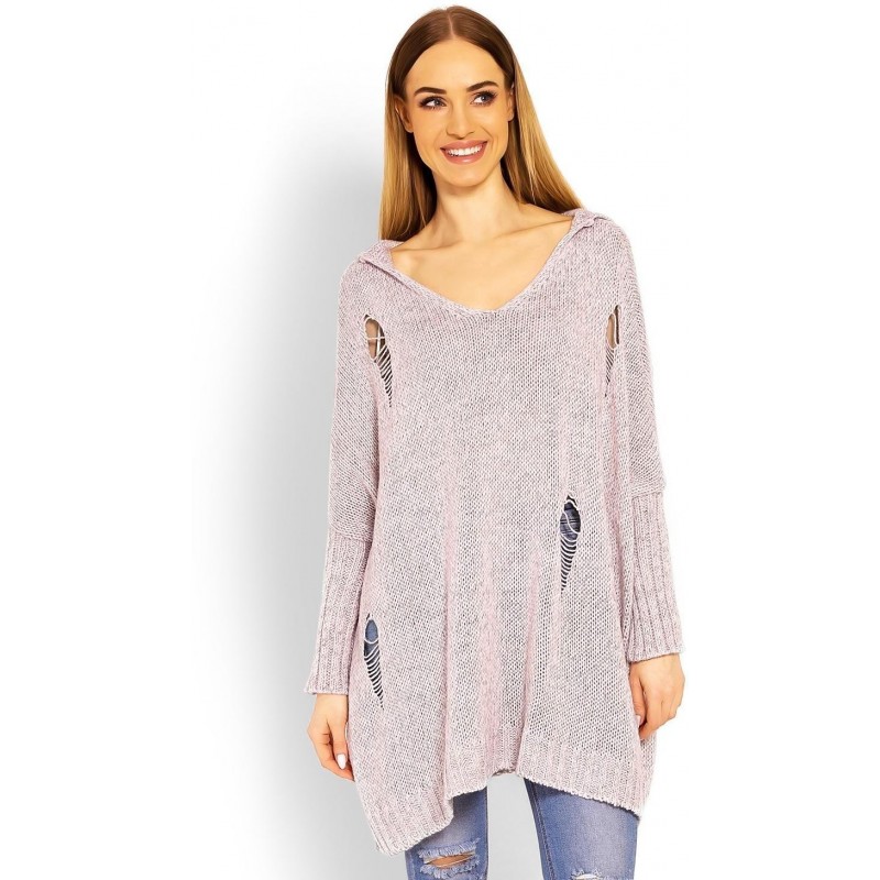 Dámsky sveter s kapucňou 30055 - ružový