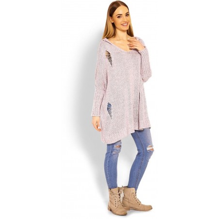 Dámsky sveter s kapucňou 30055 - ružový