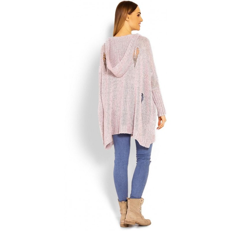Dámsky sveter s kapucňou 30055 - ružový