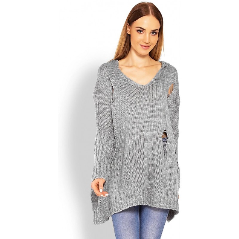 Dámsky sveter s kapucňou 30055 - sivý