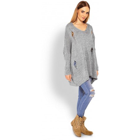 Dámsky sveter s kapucňou 30055 - sivý