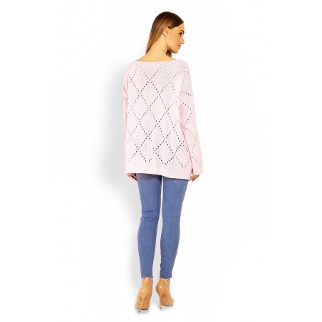 Ažúrový dámsky ružový sveter 30058