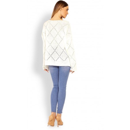 Ažúrový dámsky ecru sveter 30058