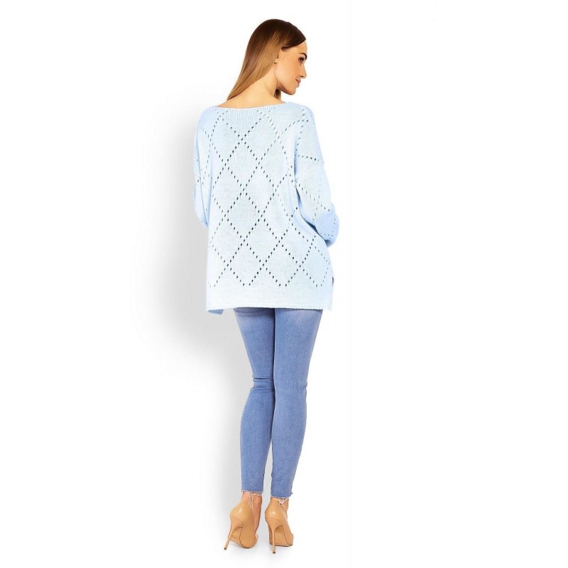 Ažúrový dámsky svetlomodrý sveter 30058