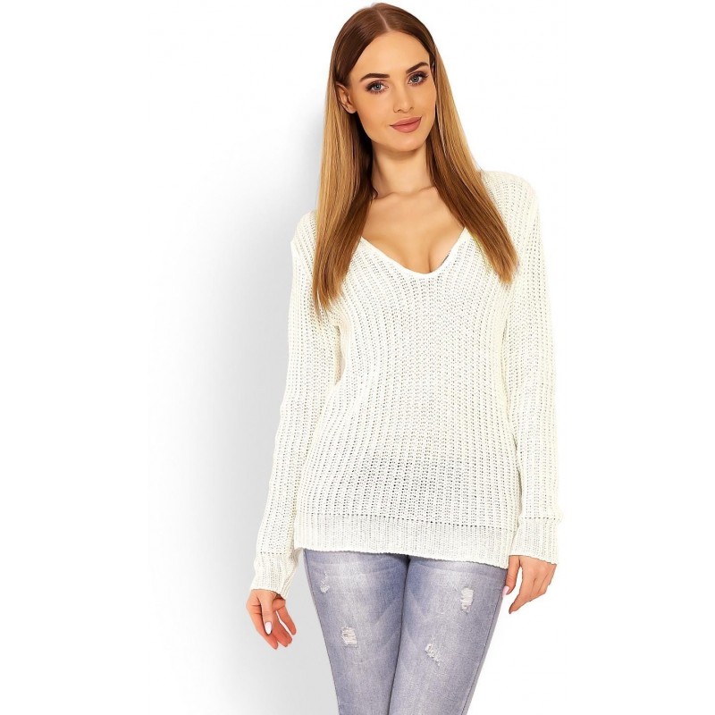 Dámsky sveter s výstrihom 40006 - ecru