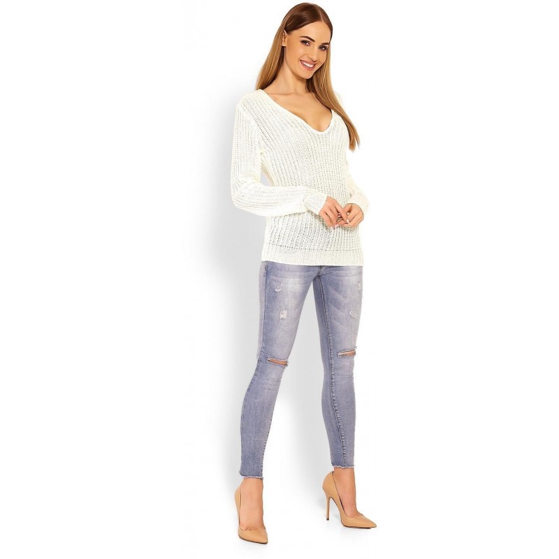 Dámsky sveter s výstrihom 40006 - ecru