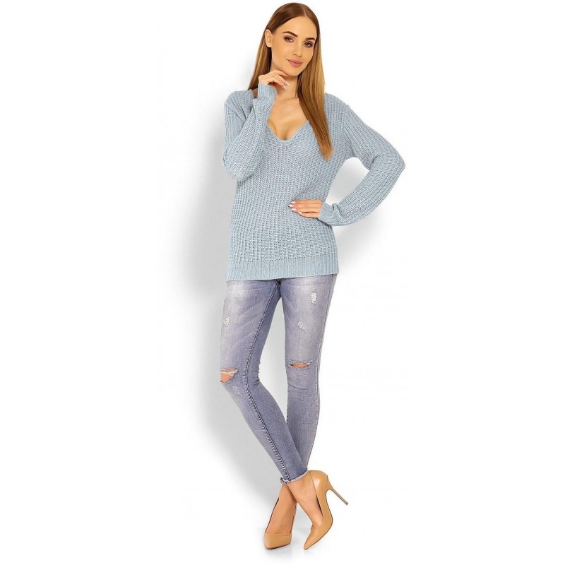 Dámsky sveter s výstrihom 40006 - sivý