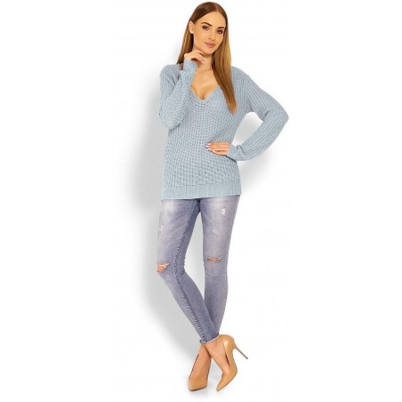 Dámsky sveter s výstrihom 40006 - sivý