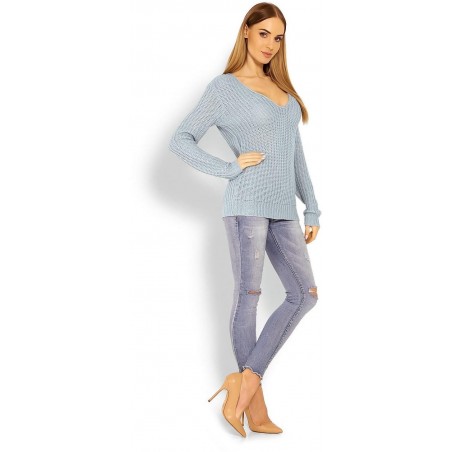 Dámsky sveter s výstrihom 40006 - sivý