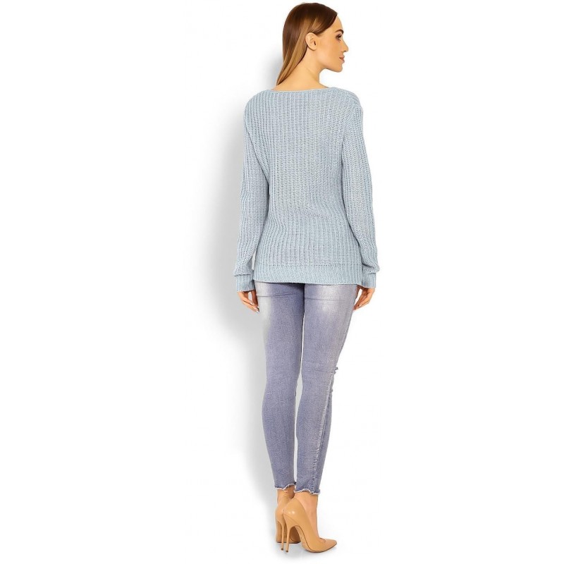 Dámsky sveter s výstrihom 40006 - sivý