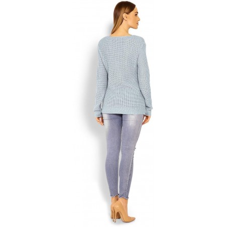 Dámsky sveter s výstrihom 40006 - sivý