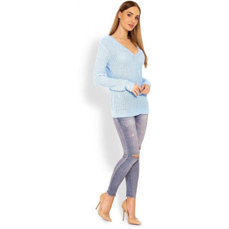 Dámsky sveter s výstrihom 40006 - svetlomodrý