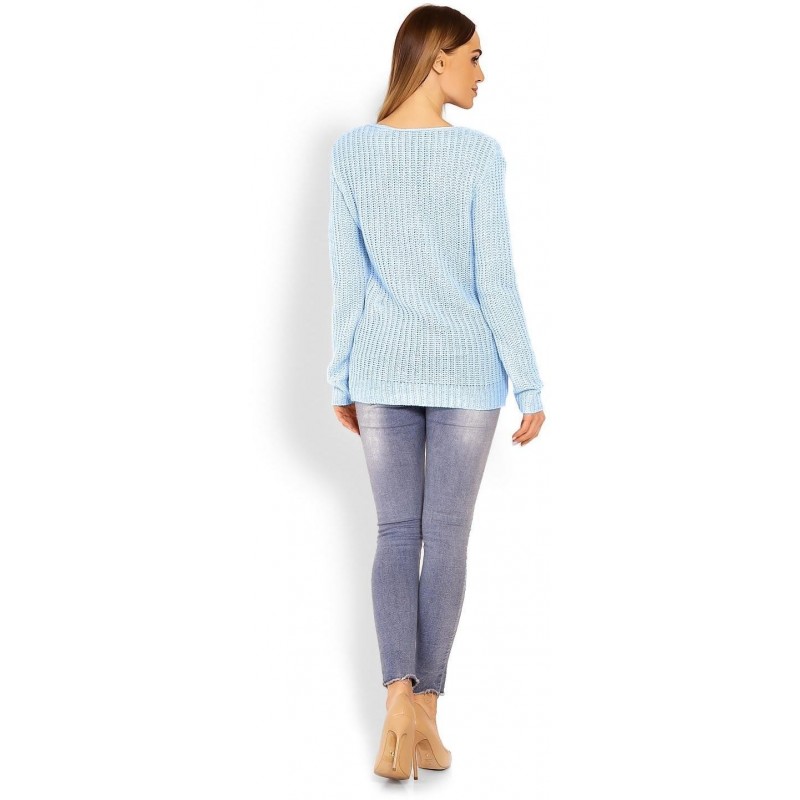 Dámsky sveter s výstrihom 40006 - svetlomodrý