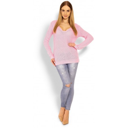 Dámsky sveter s výstrihom 40006 - ružový