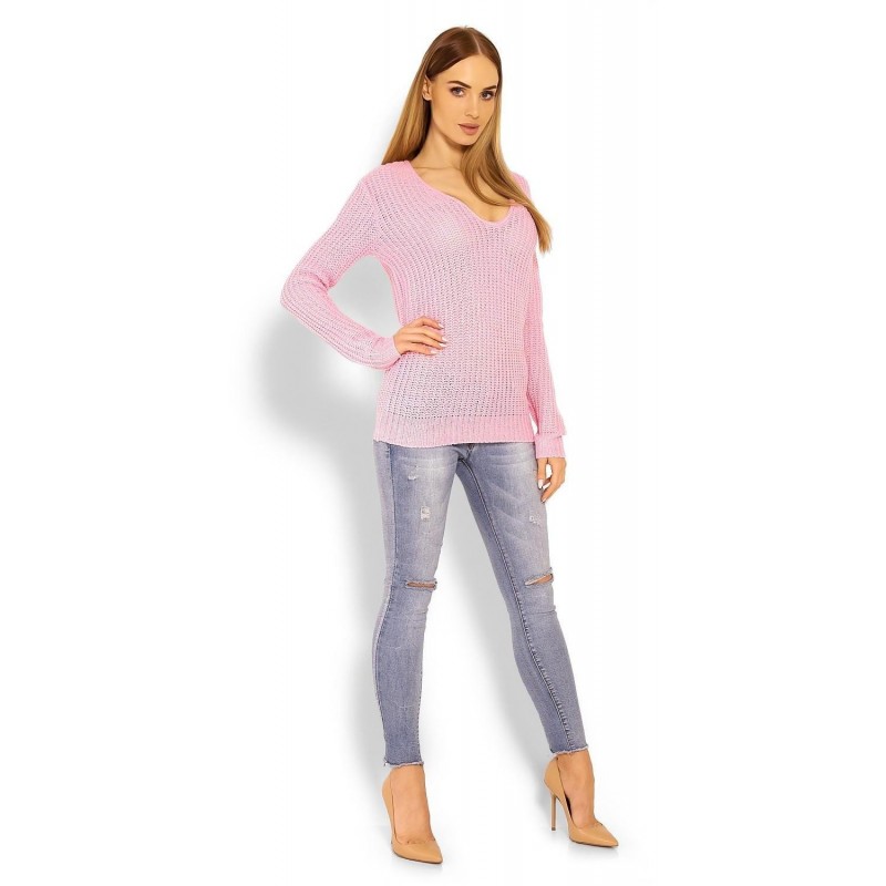 Dámsky sveter s výstrihom 40006 - ružový